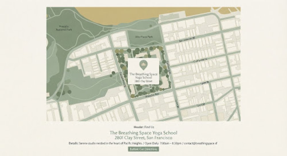 Artistic map pin visualization of Yoga School